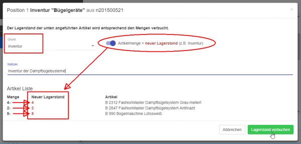 Artikel im Lager verbuchen