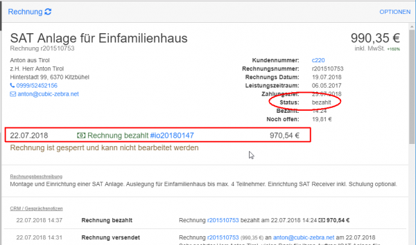 Rechnung vollständig bezahlt