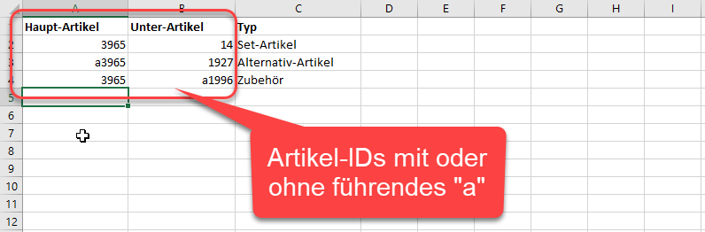 Excel Import Beispiel mit Artikel-IDs