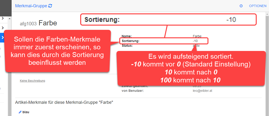 Sortierung anhand des Sortierung-Feldes Sortierung anhand des Sortierung-Feldes