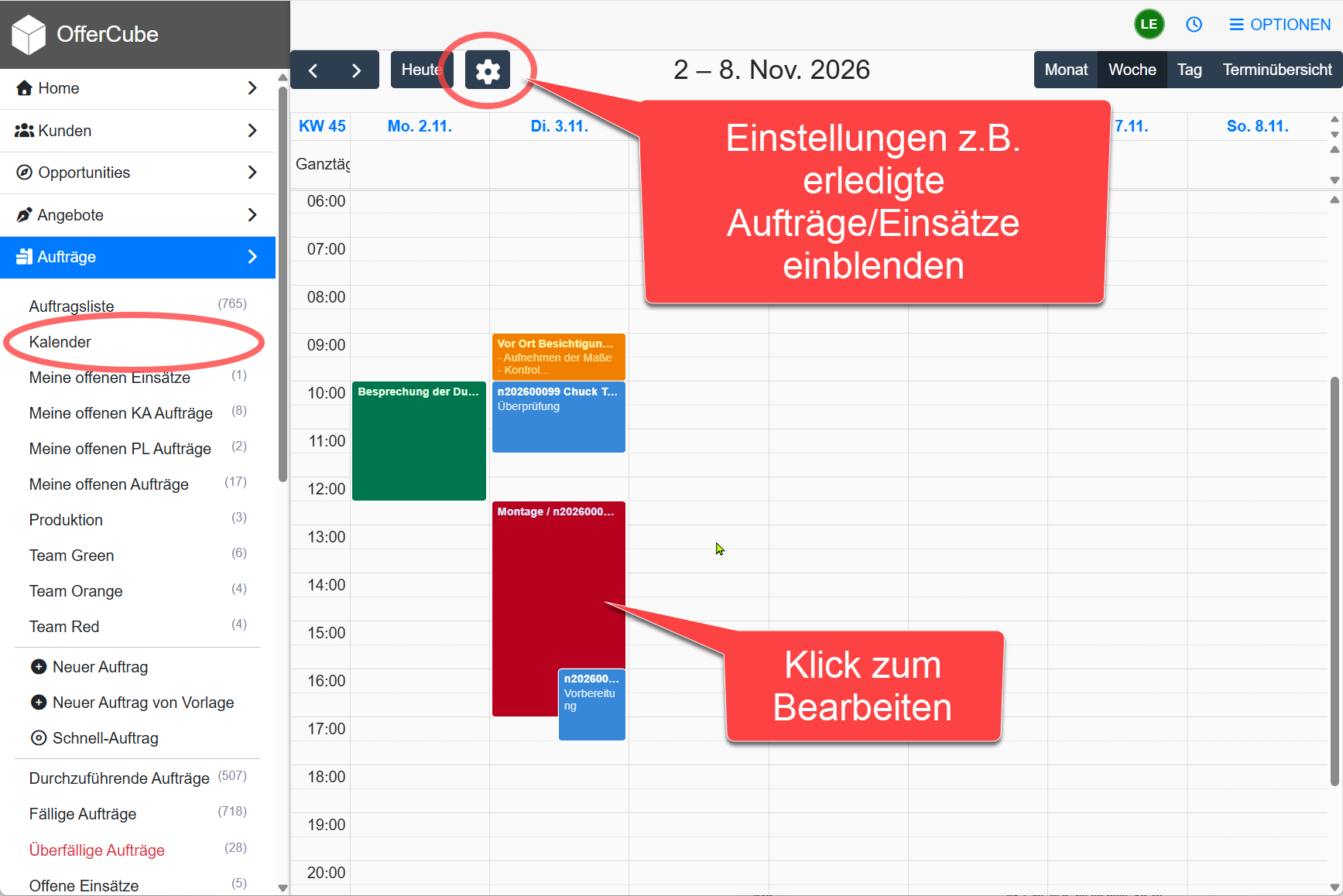 Einsätze und Aufträge im Kalender anzeigen