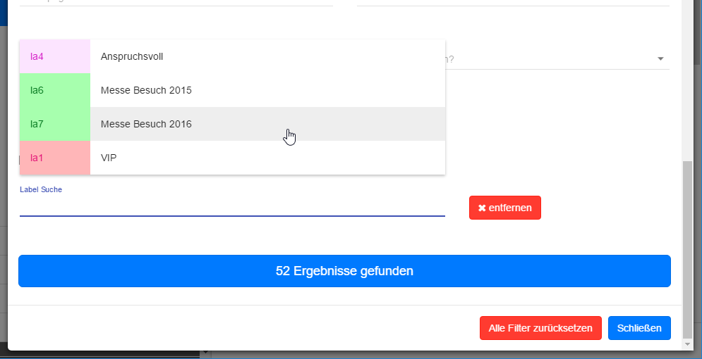 Die entsprechenden Label aus der Liste wählen