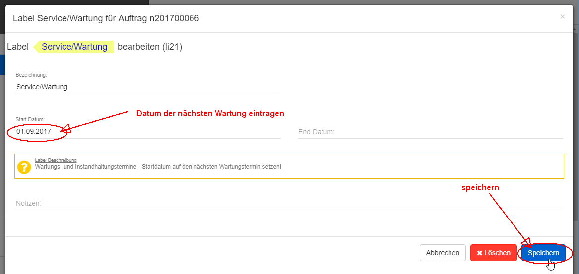 Start-Datum setzen und speichern
