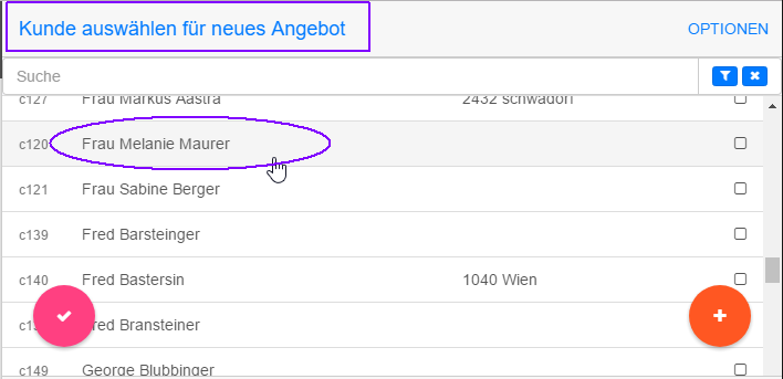 Neuen Kunden für Angebot auswählen