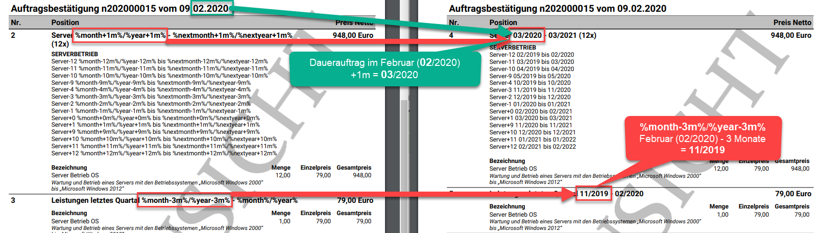 Beispiel mit +1m und -3m