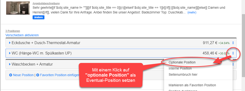 Position als optional markieren Position als optional markieren