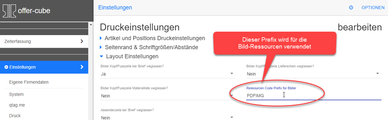 Ressourcen Code-Prefix in Druck-Einstellungen definieren Ressourcen Code-Prefix in Druck-Einstellungen definieren