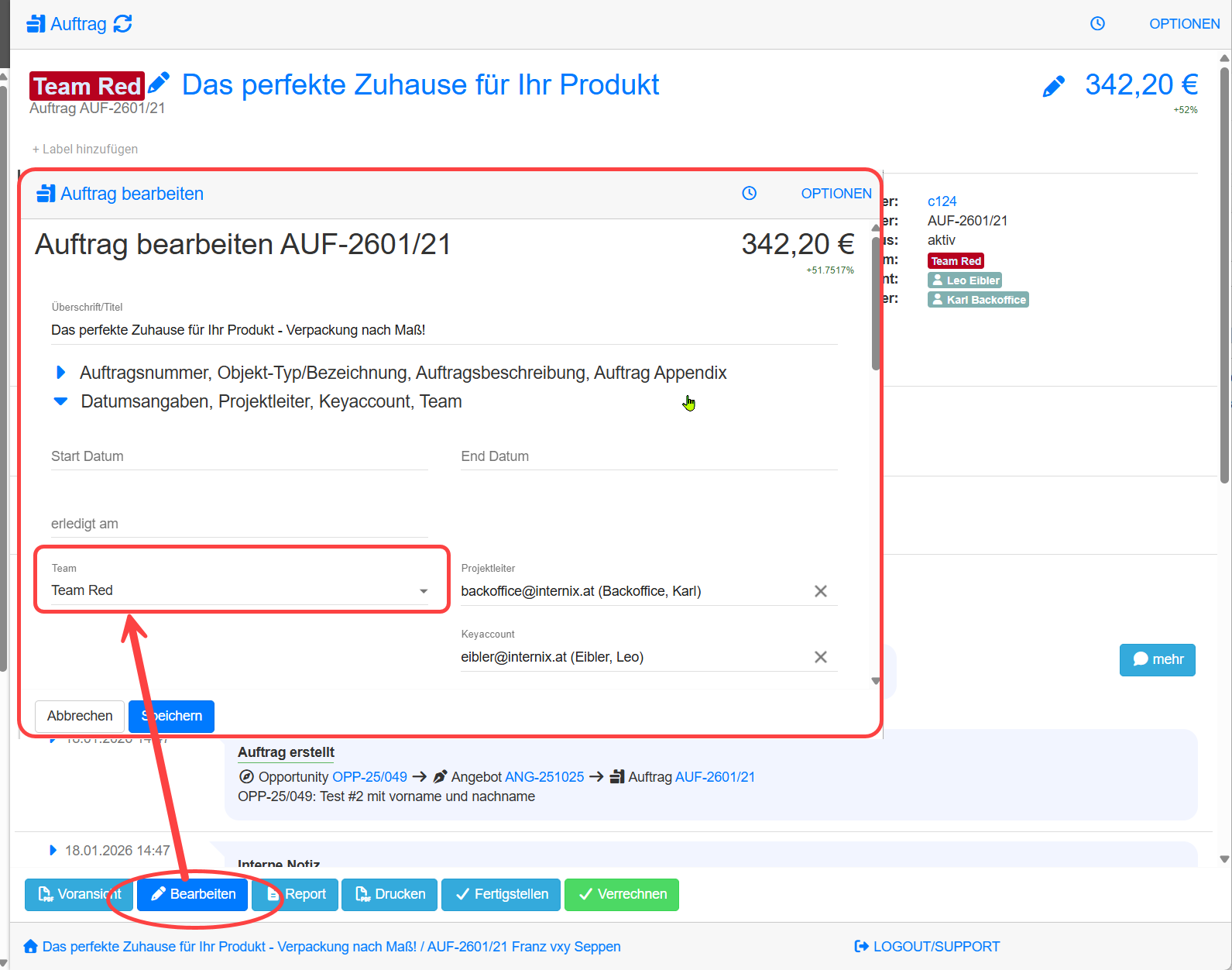 Auftrag bearbeiten