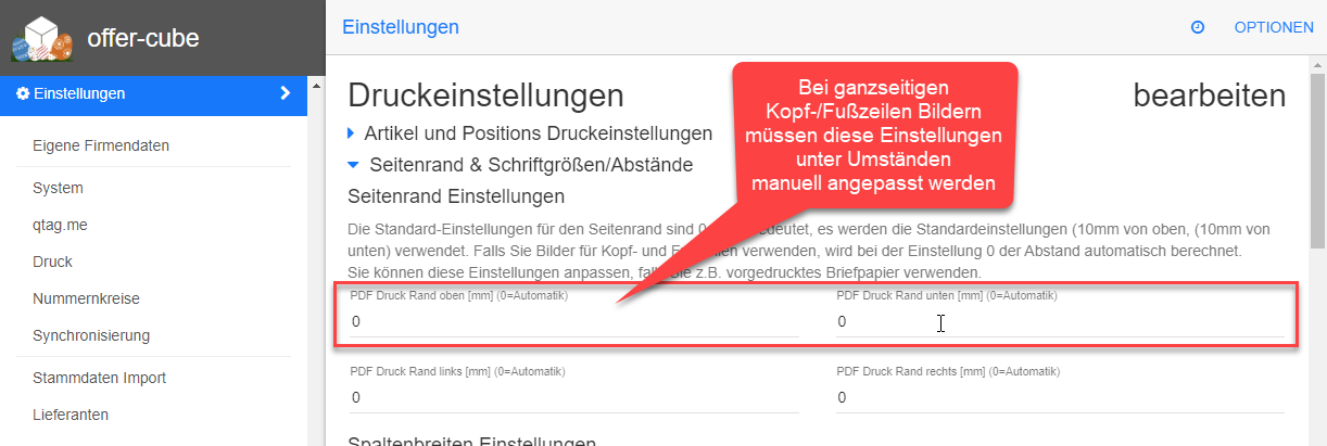 Druck-Einstellungen - Seitenrand Einstellungen Druck-Einstellungen - Seitenrand Einstellungen