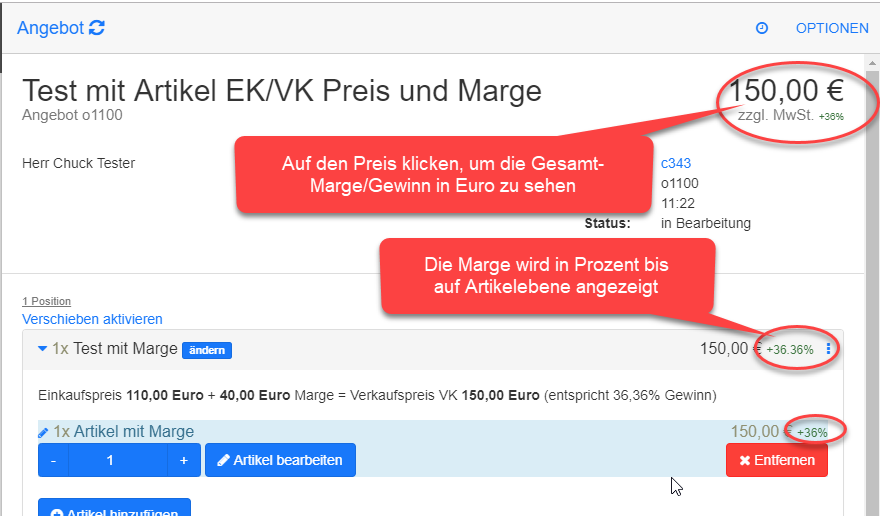 Gewinn/Marge in Angebot bzw. Position Gewinn/Marge in Angebot bzw. Position