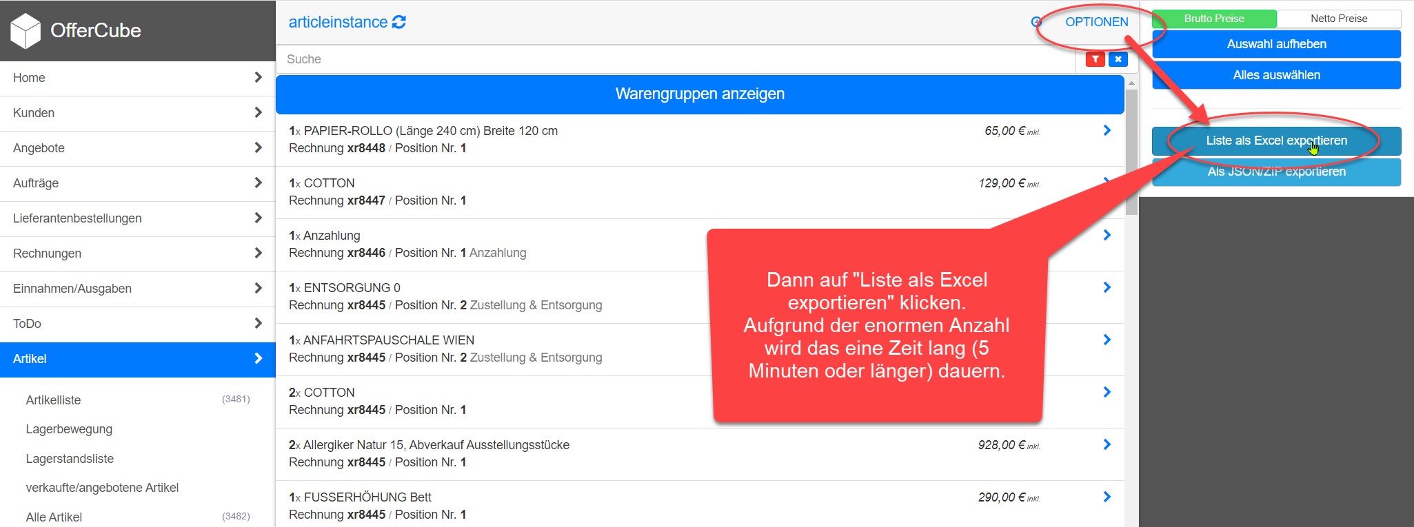 Liste als Excel herunterladen Liste als Excel herunterladen