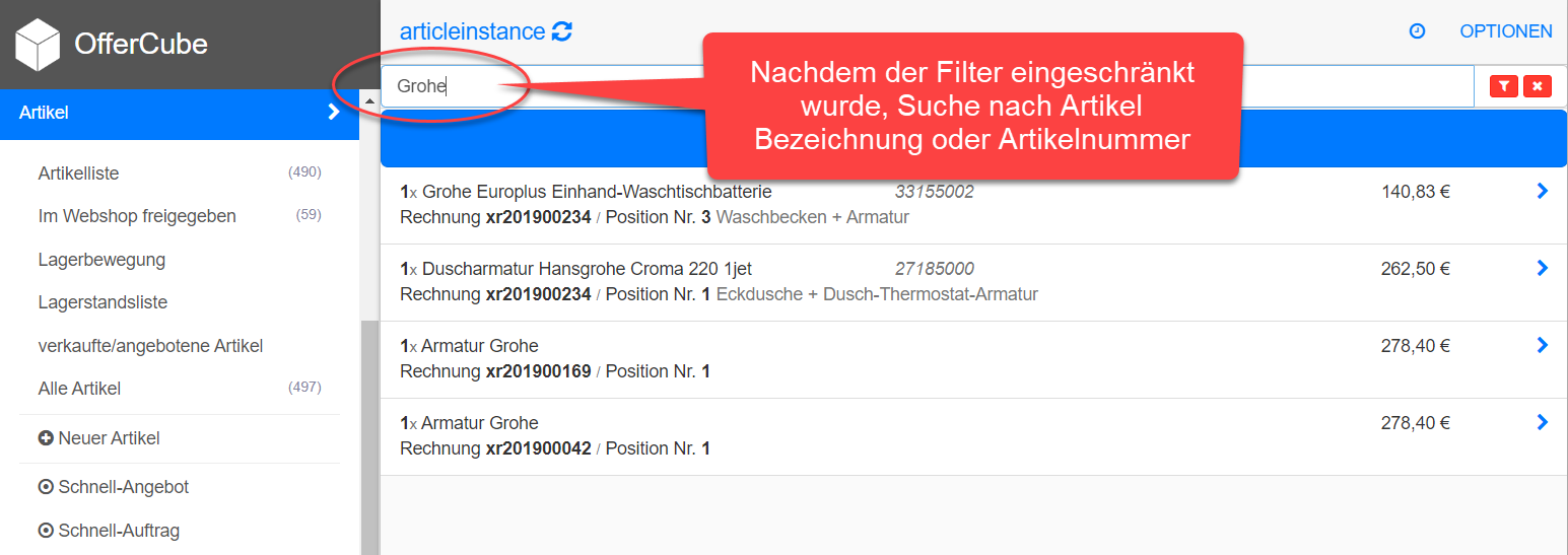 Suche verfeinern in Suchleiste Suche verfeinern in Suchleiste