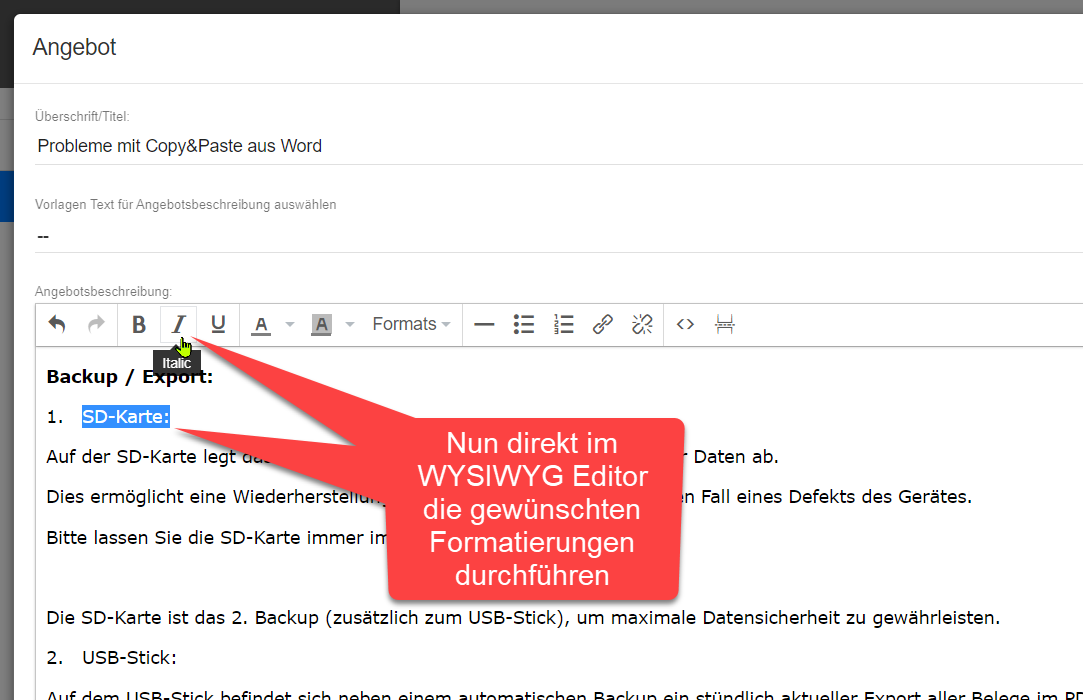 Nun im WYSIWYG Editor formatieren Nun im WYSIWYG Editor formatieren