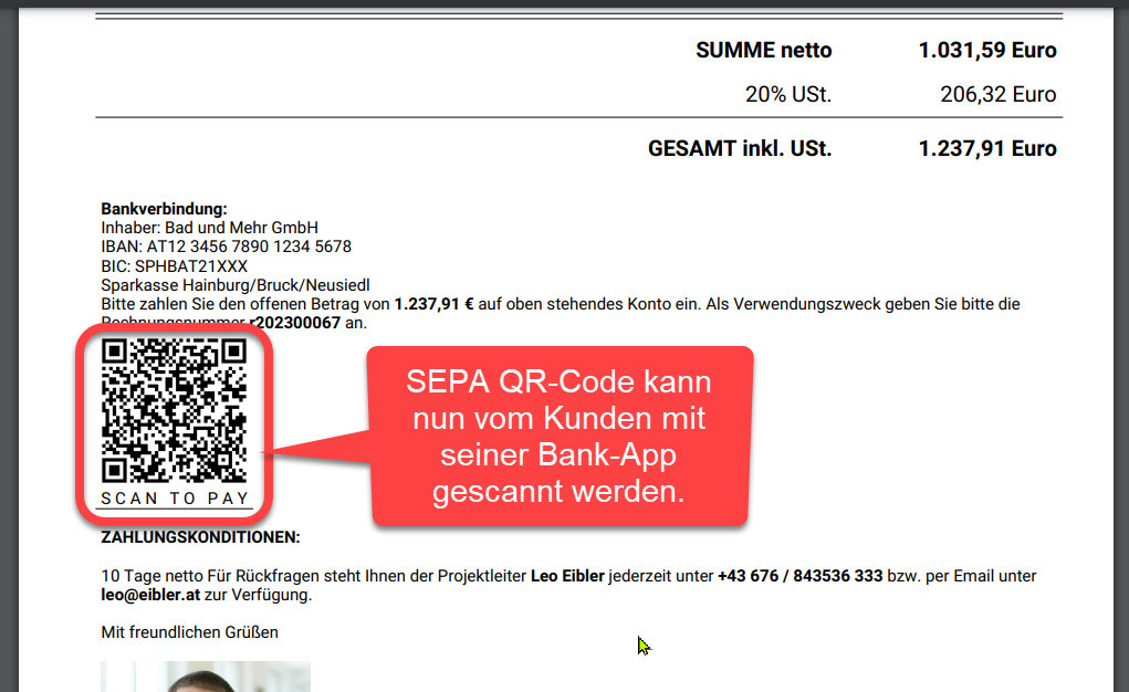 Rechnungs-PDF mit SEPA QR-Code Rechnungs-PDF mit SEPA QR-Code