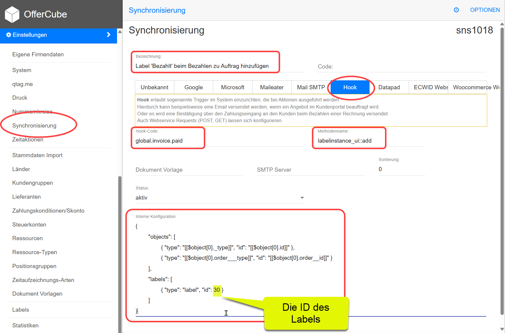 Synchronisierung mit Hook anlegen Synchronisierung mit Hook anlegen