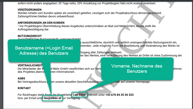 Benutzer Vorname, Nachname und Benutzername im PDF Benutzer Vorname, Nachname und Benutzername im PDF