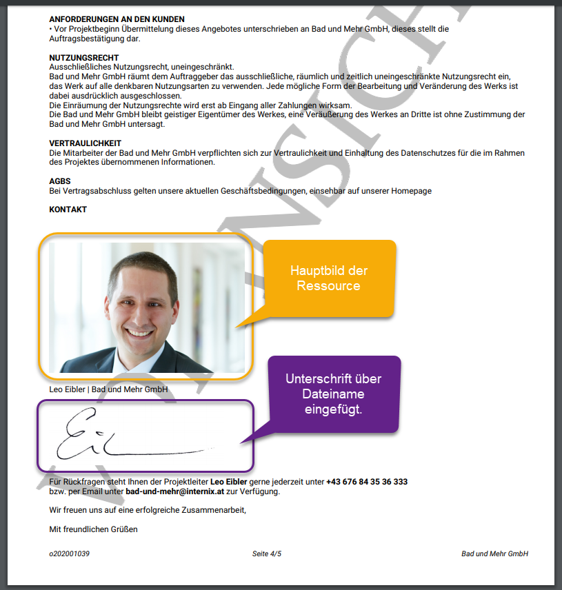 Ergebnis im PDF mit Foto und Unterschrift aus Ressource Ergebnis im PDF mit Foto und Unterschrift aus Ressource
