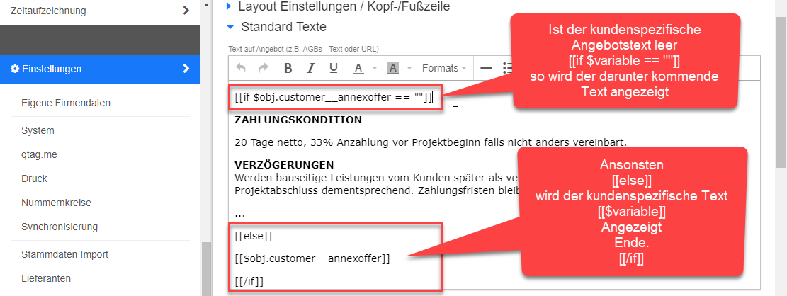 Beispiel Druck-Einstellungen Standardtext mit Variable Beispiel Druck-Einstellungen Standardtext mit Variable