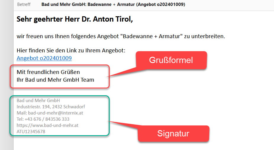 Original Email mit Grußformel und Signatur Original Email mit Grußformel und Signatur