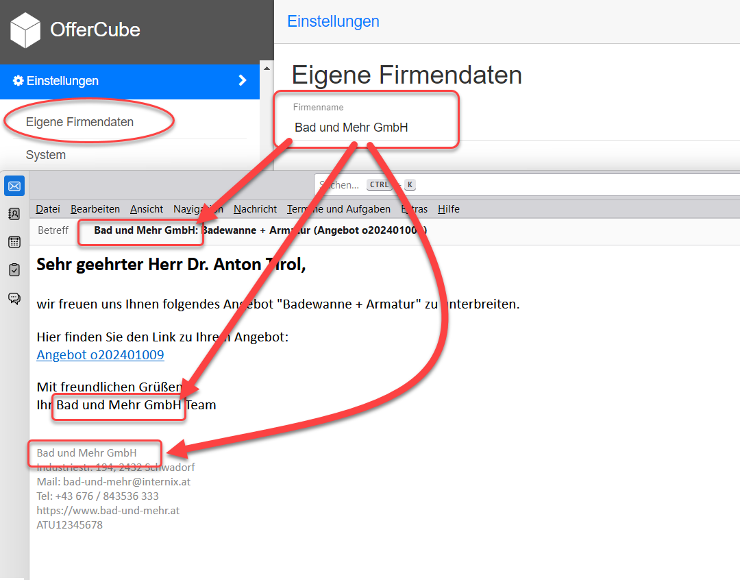 Einstellungen -> Eigene Firmendaten -> Firmenname Einstellungen -> Eigene Firmendaten -> Firmenname