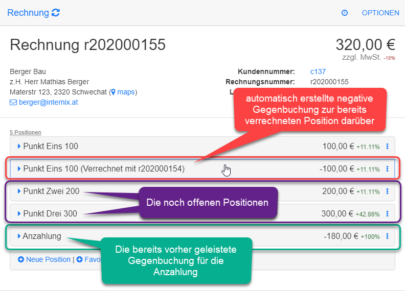 Die erstellte Schlussrechnung Die erstellte Schlussrechnung