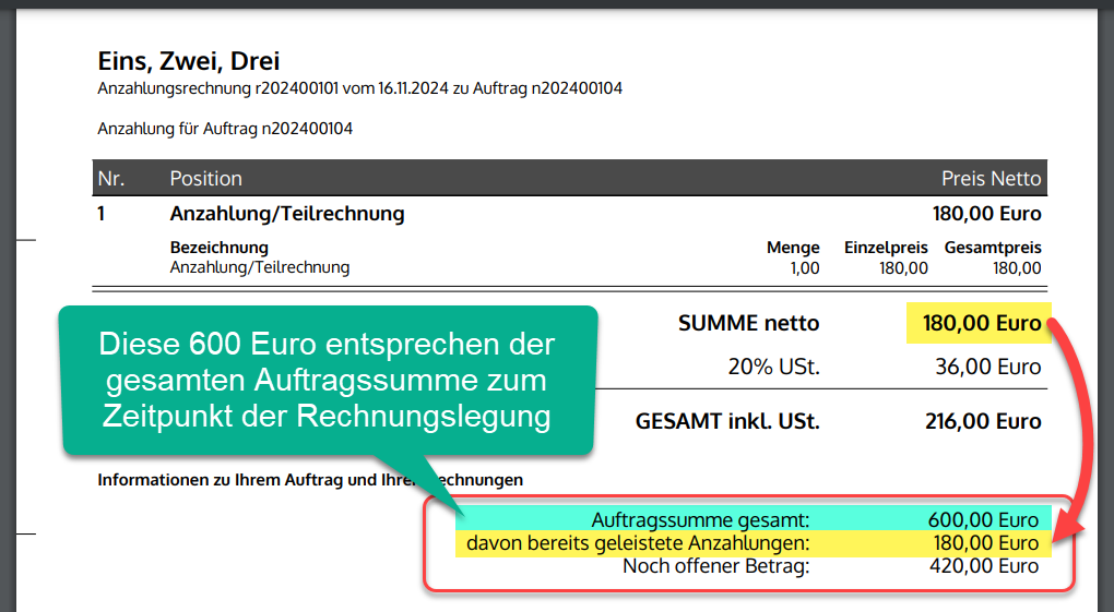 Ergebnis Rechnung Appendix Anzahlungsrechnung offener Betrag Ergebnis Rechnung Appendix Anzahlungsrechnung offener Betrag