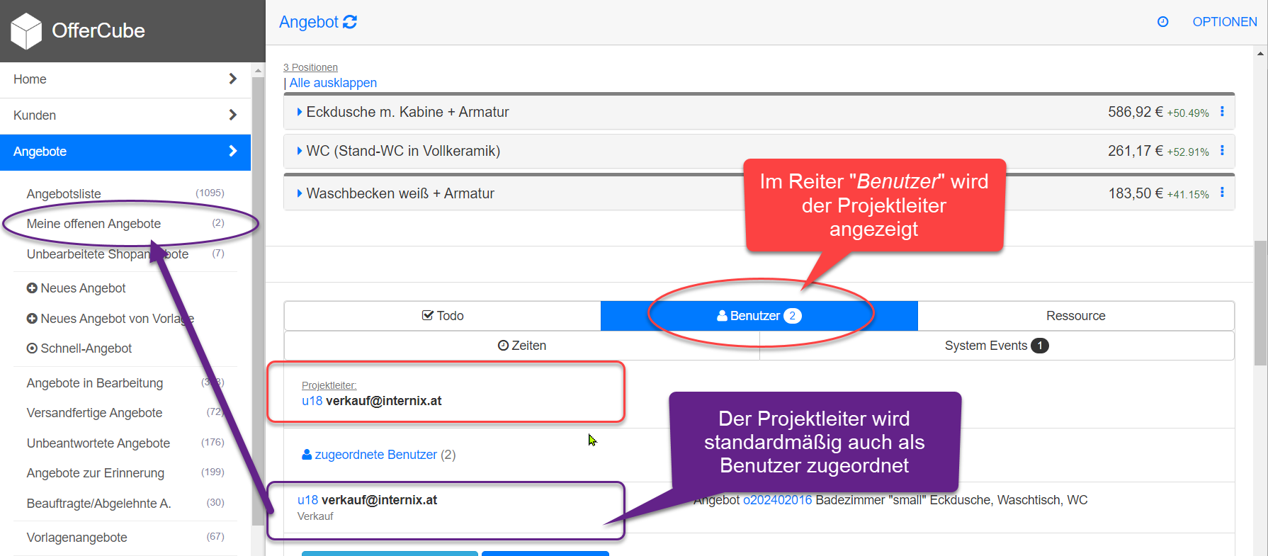 Angebot - Projektleiter zugeordnet Angebot - Projektleiter zugeordnet