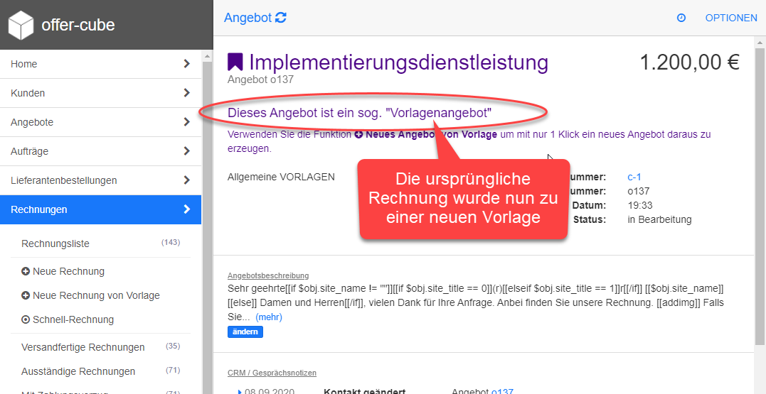 Neue Vorlage erstellt Neue Vorlage erstellt