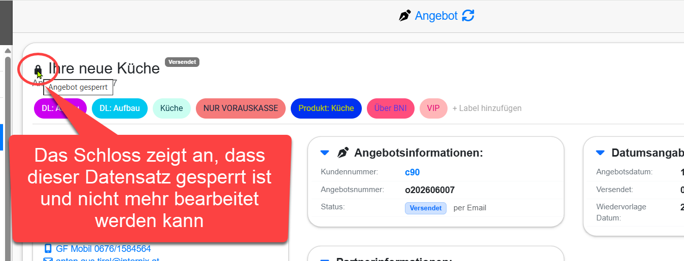 Schloss-Symbol = Datensatz gesperrt Schloss-Symbol = Datensatz gesperrt