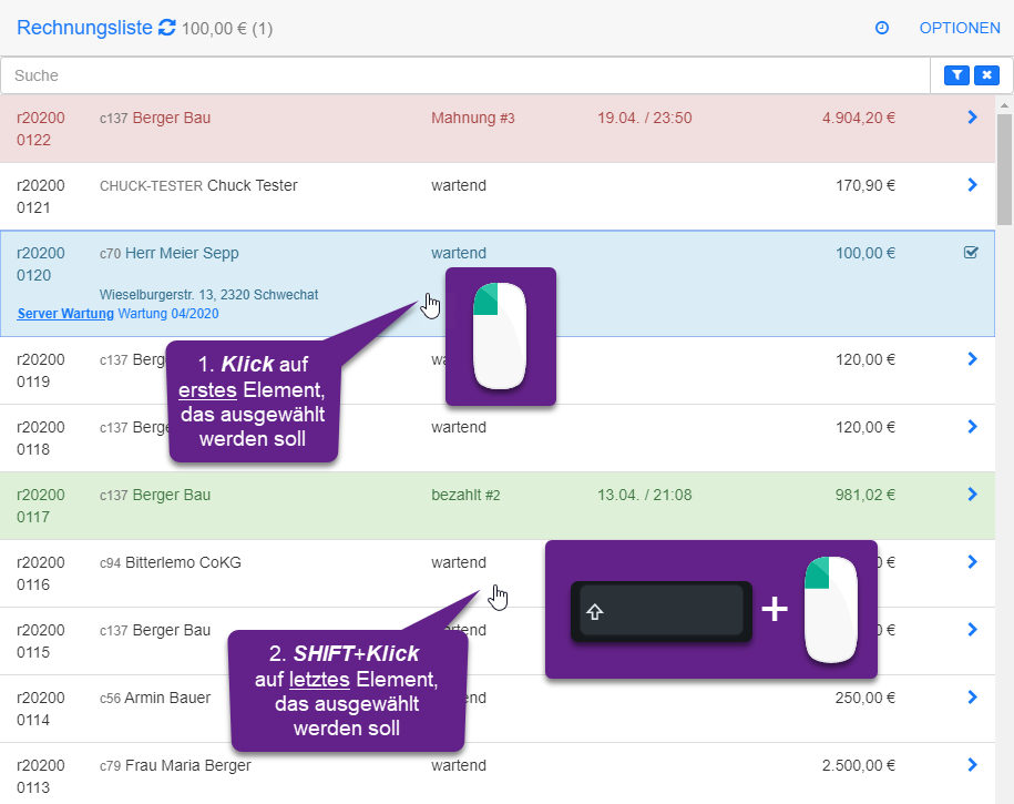 Mehrere Elemente mit SHIFT+Klick auswählen Mehrere Elemente mit SHIFT+Klick auswählen
