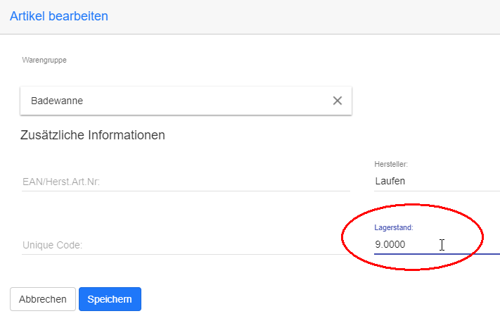 Artikel Lagerstand bearbeiten Artikel Lagerstand bearbeiten