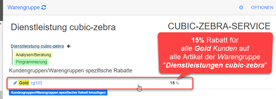 Beispiel 15% Rabatt auf Warengruppe Beispiel 15% Rabatt auf Warengruppe