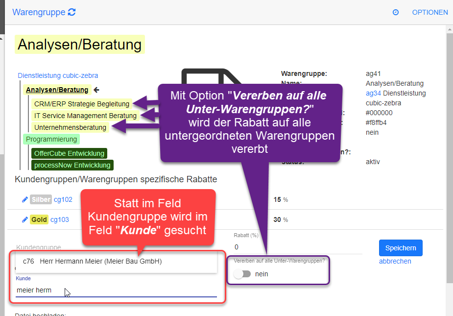 Zuordnung von Rabatten aus Kundengruppen Sicht Zuordnung von Rabatten aus Kundengruppen Sicht