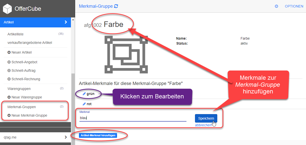 Artikel - Merkmal-Gruppen - Merkmal hinzufügen Artikel - Merkmal-Gruppen - Merkmal hinzufügen
