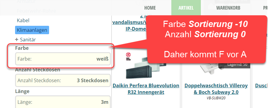 Sortierung anhand des Sortierung-Feldes Auswirkung bifroest Webshop Sortierung anhand des Sortierung-Feldes Auswirkung bifroest Webshop