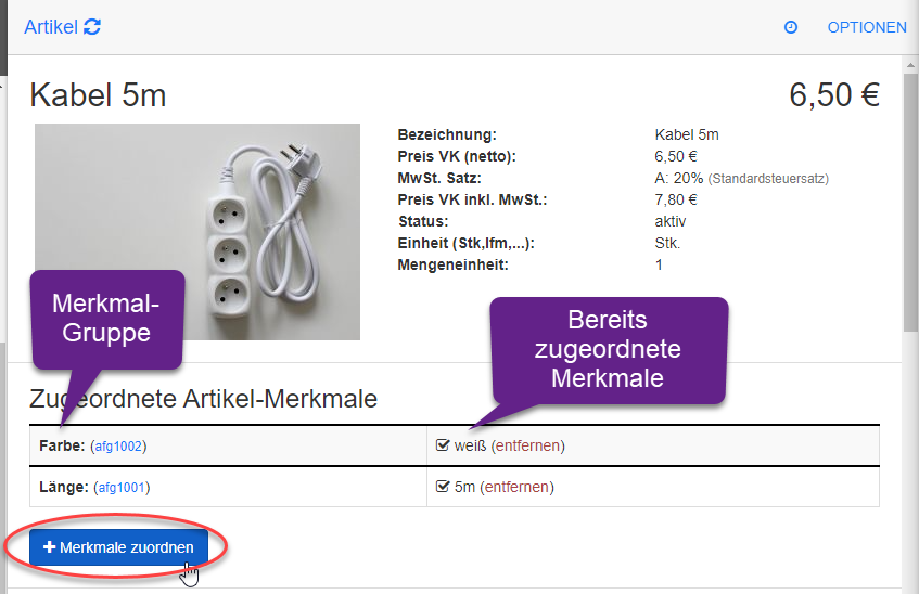 Artikel - Merkmal zuordnen Artikel - Merkmal zuordnen