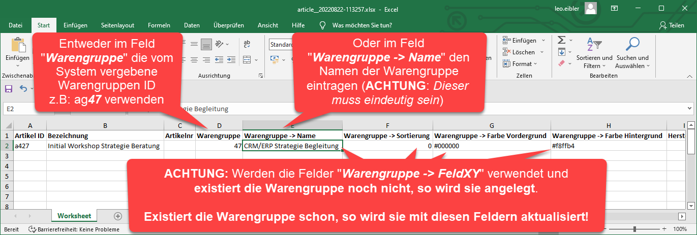 Artikel - Optionen - Liste als Excel exportieren Artikel - Optionen - Liste als Excel exportieren