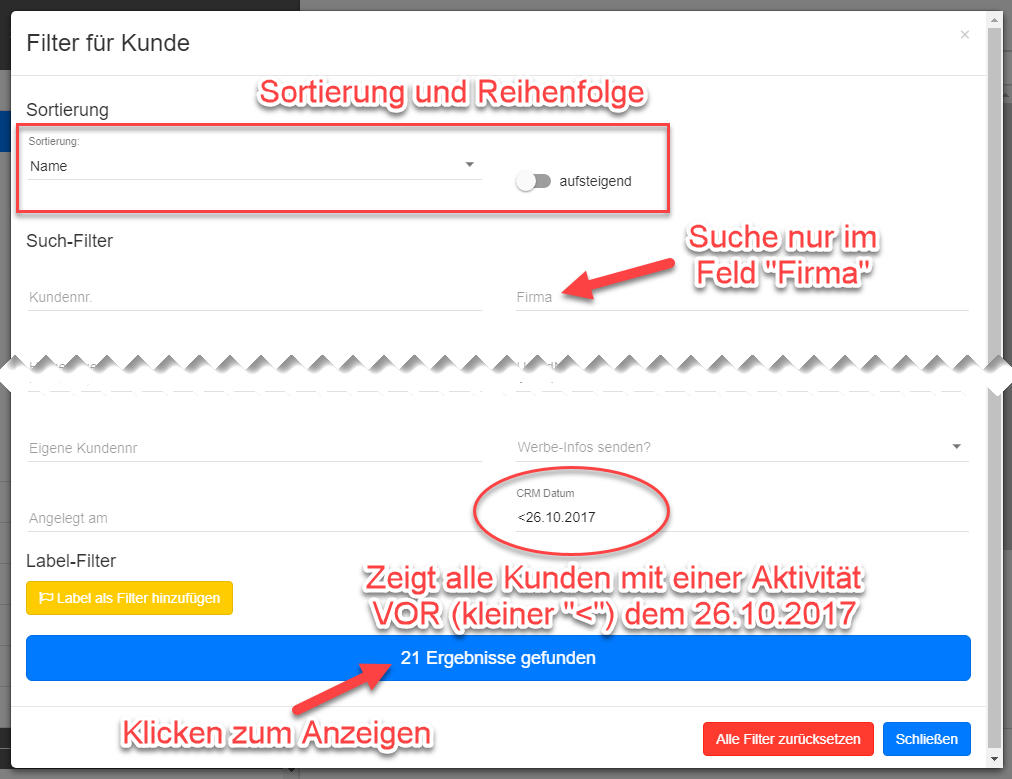 Kundeliste Filter verwenden Kundeliste Filter verwenden