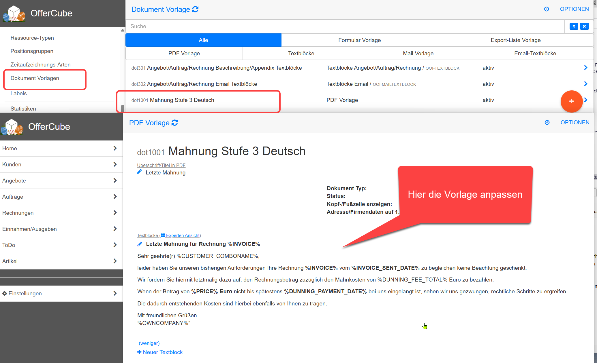 Textblock für Letzte Mahnung Textblock für Letzte Mahnung