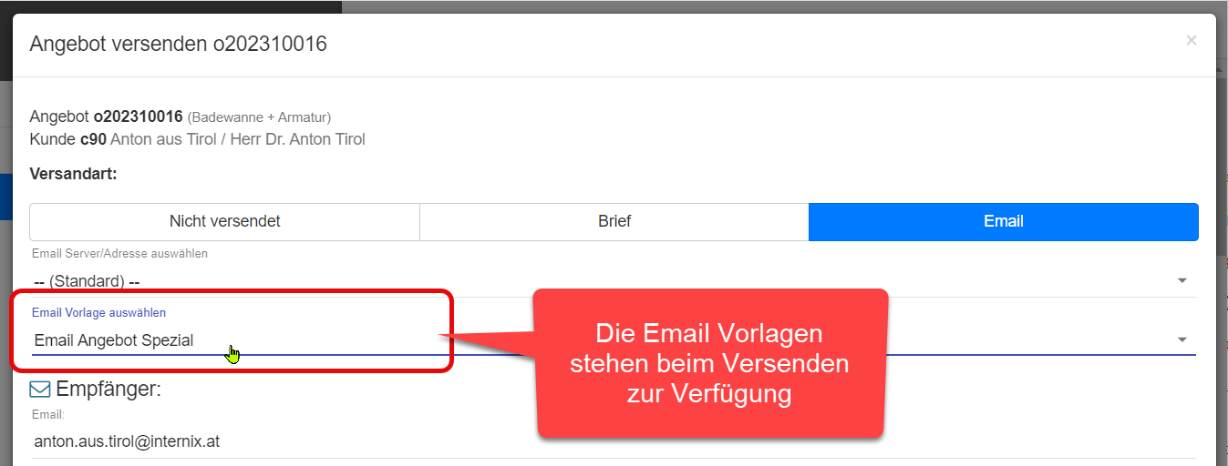 Vorlage beim Versenden auswählen Vorlage beim Versenden auswählen