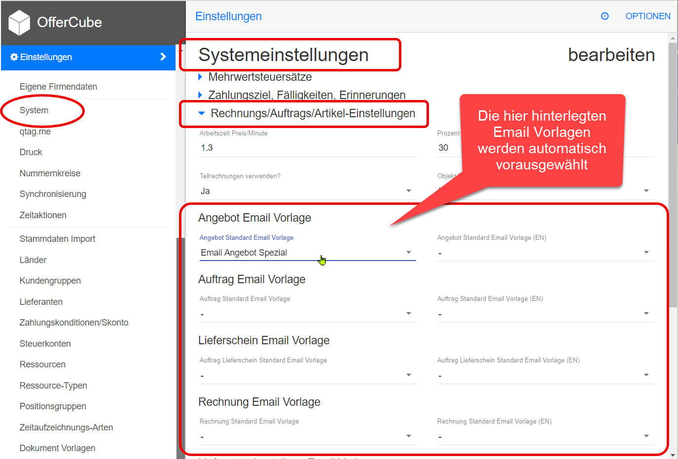 Systemeinstellungen - Standard Email Vorlage Systemeinstellungen - Standard Email Vorlage