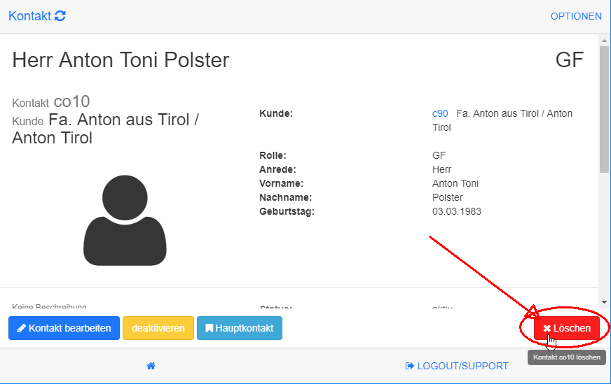 Ansprechperson löschen Ansprechperson löschen