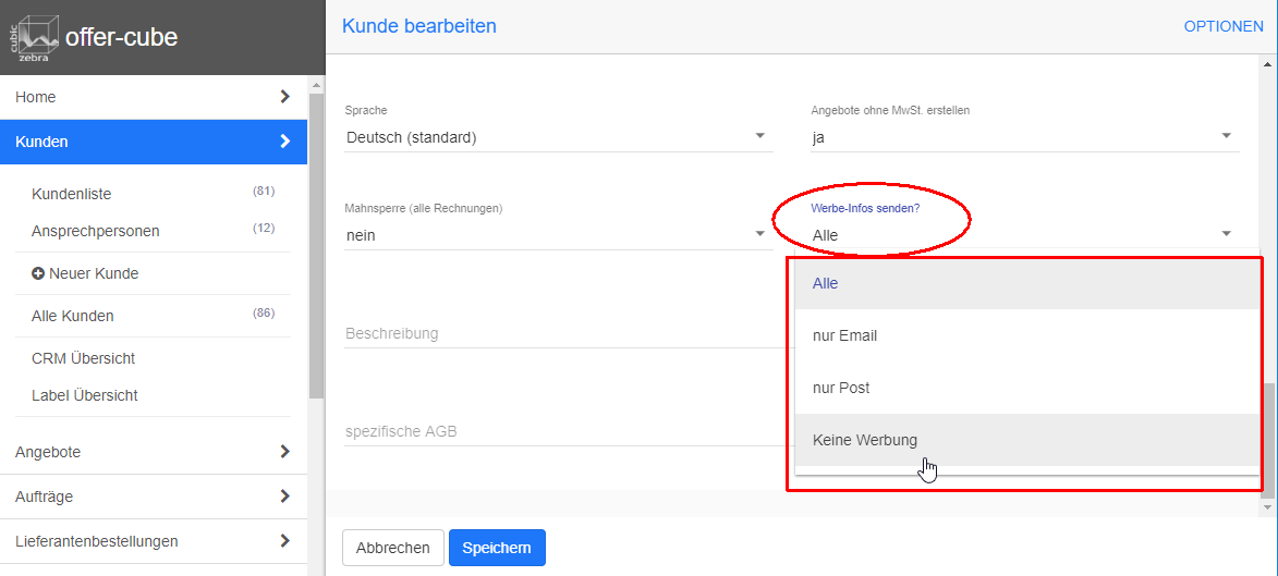 Kunde Werbe-Informationen senden Kunde Werbe-Informationen senden