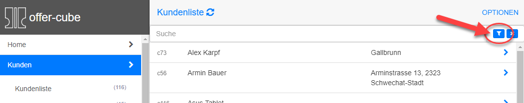 Kundenfilter öffnen Kundenfilter öffnen