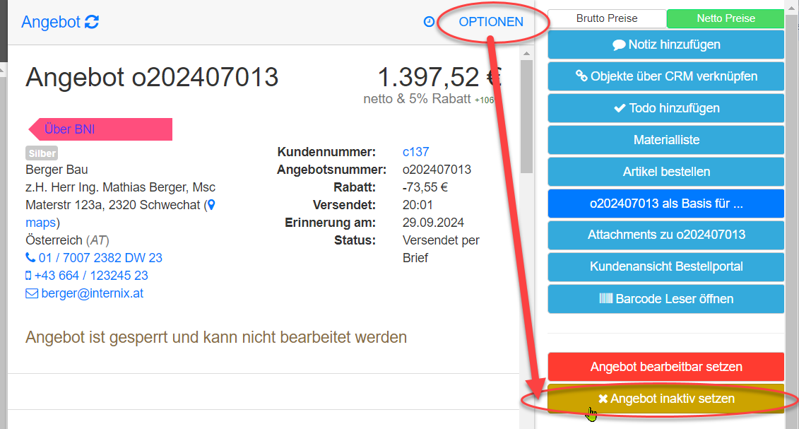Angebot direkt inaktiv setzen Angebot direkt inaktiv setzen