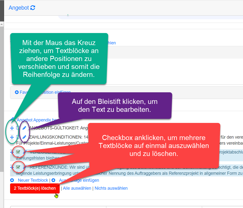 Eingefügte Textbausteine bearbeiten Eingefügte Textbausteine bearbeiten