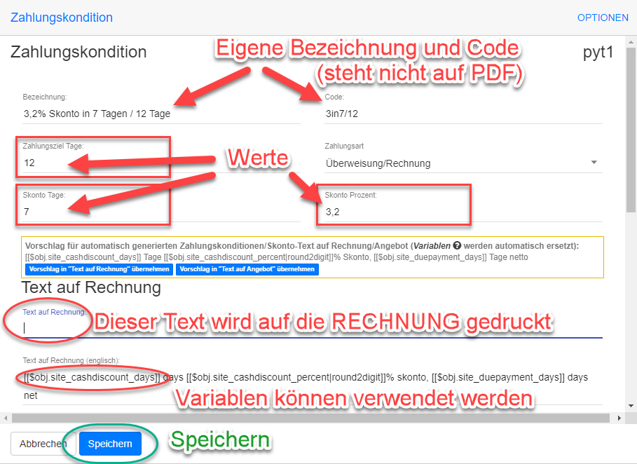 Zahlungskonditionen Details Zahlungskonditionen Details