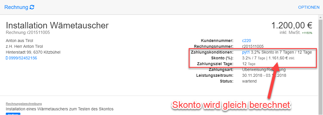 Zahlungskonditionen in Rechnungsdetails aus Kunden übernommen Zahlungskonditionen in Rechnungsdetails aus Kunden übernommen