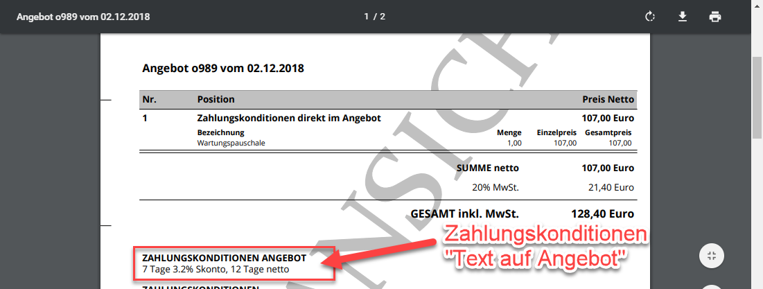 Angebot PDF mit Zahlungskonditionen Angebot PDF mit Zahlungskonditionen