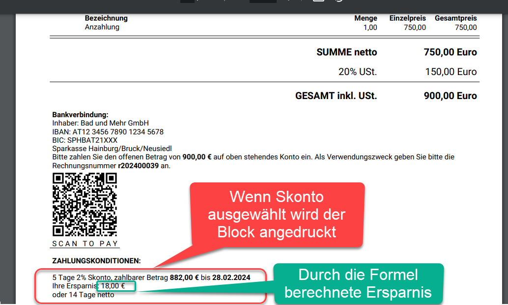 Ergebnis am PDF für die Berechnung der Skonto Ersparnis Ergebnis am PDF für die Berechnung der Skonto Ersparnis